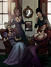 The others wait as desiree gathers etheric energy to work her spell / Artemis Club, The Bountiful Gardens Affair / Botcomics